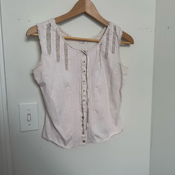 Vintage coastal cowgirl White Sleeveless Button-Up Top M prairie - Picture 2 of 7